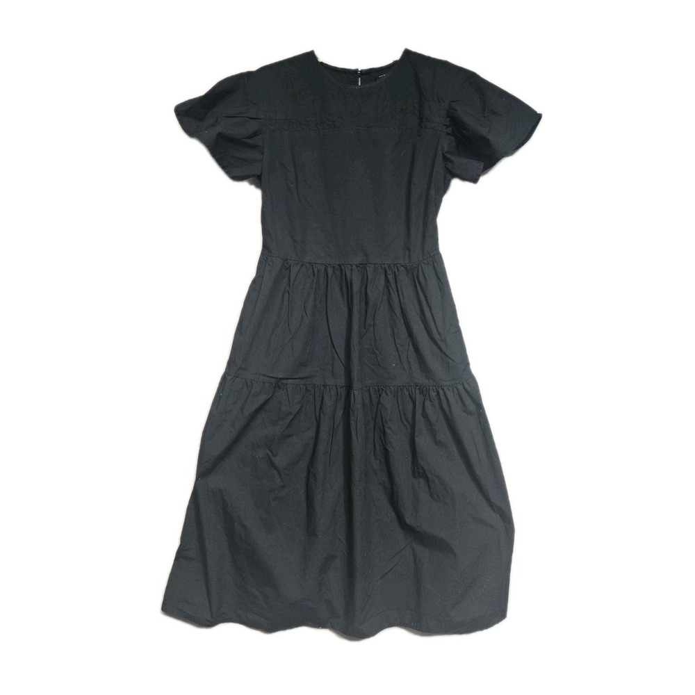 Who What‎ Wear S Black Cotton Short Sleeve Dress Midi Pockets